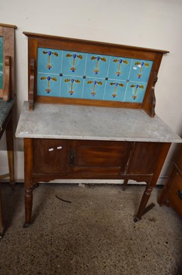 Lot 353 - VICTORIAN MARBLE TOP AND TILE BACK WASH STAND...