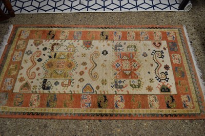 Lot 275 - SMALL WOOL FLOOR RUG WITH CENTRAL PALE PANEL...