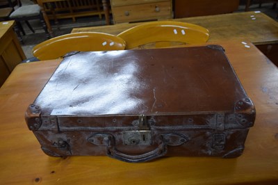 Lot 283 - SMALL BROWN LEATHER SUITCASE, 55CM WIDE