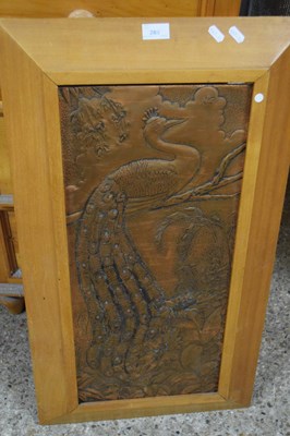 Lot 285 - FRAMED COPPER PANEL DECORATED WITH A PEACOCK