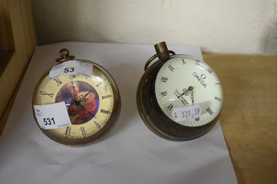 Lot 531 - Two reproduction bullseye type desk clocks,...