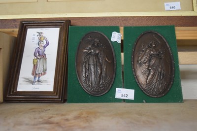 Lot 542 - Two pressed decorative plaques and a framed...