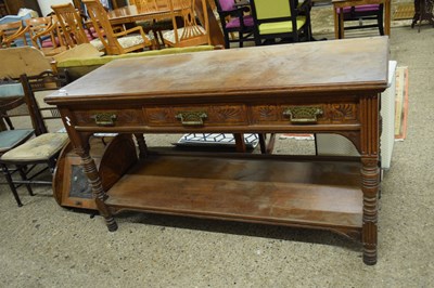 Lot 298 - LATE VICTORIAN OAK THREE DRAWER SIDE TABLE,...