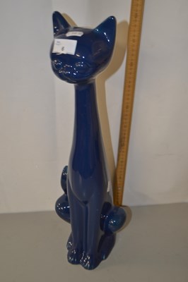 Lot 6 - Large blue glazed cat ornament