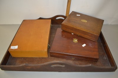 Lot 19 - Hardwood serving tray and three various wooden...