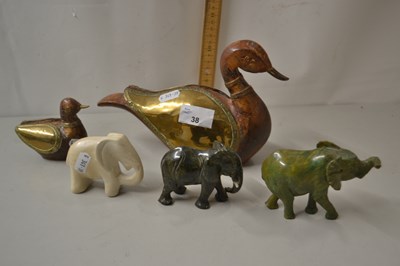 Lot 38 - Mixed Lot: Polished stone elephants, brass...