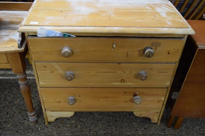 Lot 310 - VICTORIAN PINE THREE DRAWER CHEST WITH TURNED...
