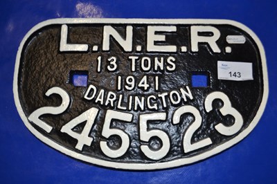 Lot 143 - Cast iron railway plaque marked LNER...