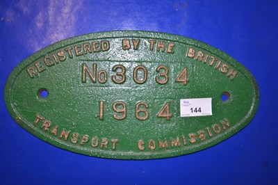 Lot 144 - Cast iron railway plaque marked Registered by...