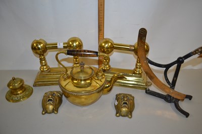 Lot 177 - Mixed Lot: Brass fire dogs, brass kettle,...