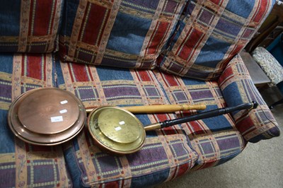Lot 319 - TWO COPPER AND BRASS BED WARMING PANS ON...