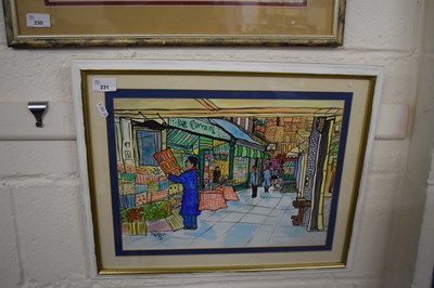 Lot 231 - Susan George, study of a street scene, framed...