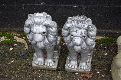 Lot 345 - Pair of silver painted concrete garden lion...