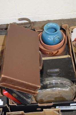Lot 794 - BOX OF VARIOUS MIXED BOWLS, SMALL LEATHER CASE...