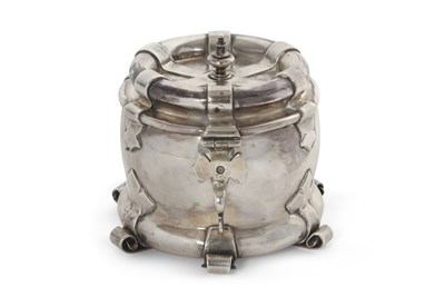 Lot 261 - LIBERTY & CO silver tobacco jar barrel shaped...