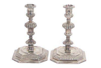 Lot 262 - A pair of Elizabeth II silver cast candle...