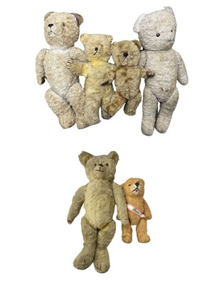 Lot 177 - Six vintage teddy bears, assorted sizes.