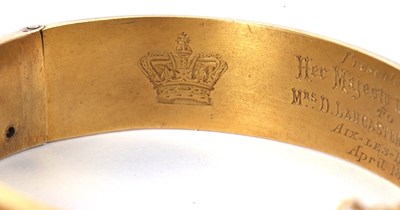 Lot 361 - A Queen Victoria presentation bangle, the...