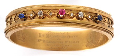 Lot 361 - A Queen Victoria presentation bangle, the...