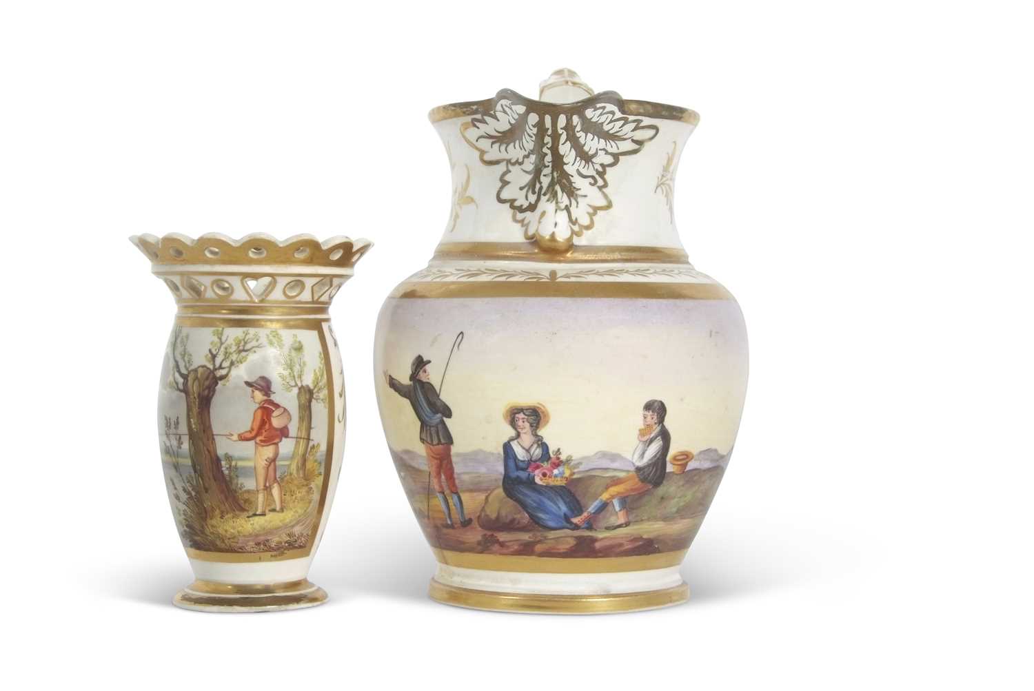 Lot 42 - Early 19th Century jug painted with a pastoral...