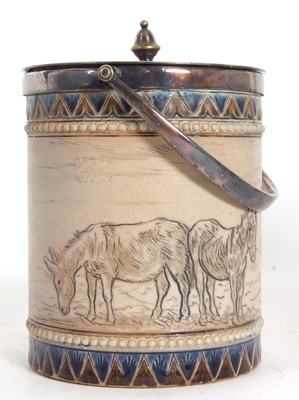 Lot 47 - A Doulton Lambeth biscuit barrel with plated...