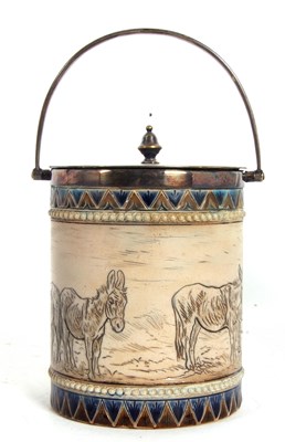 Lot 47 - A Doulton Lambeth biscuit barrel with plated...