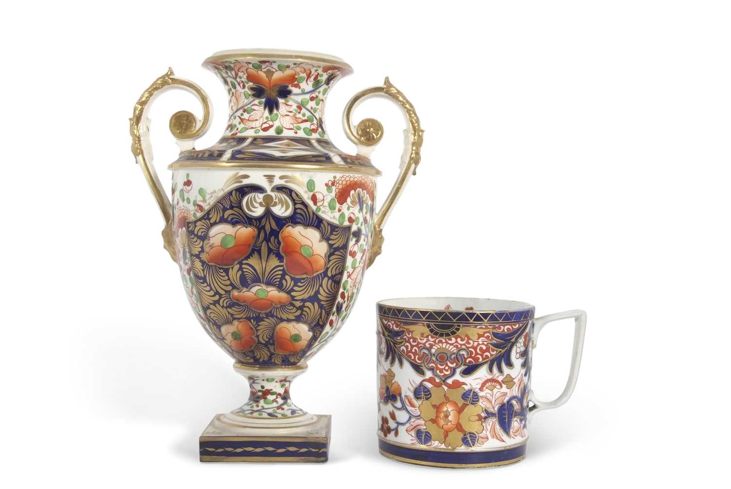 Lot 52 - Large Derby vase of Campana form with Imari...