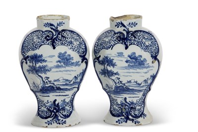Lot 73 - A pair of 18th Century Dutch Delft vases, both...