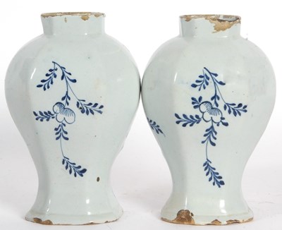 Lot 73 - A pair of 18th Century Dutch Delft vases, both...