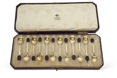 Lot 296 - Cased Russian silver coffee spoons with gilt...