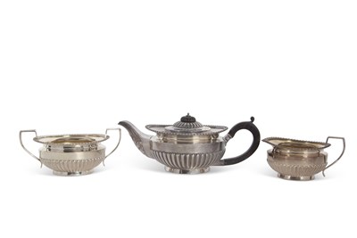 Lot 300 - Late Victorian three piece silver tea service...