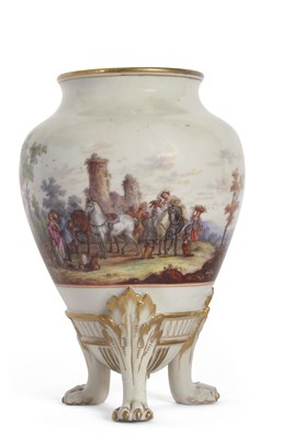 Lot 116 - A continental porcelain vase raised on three...