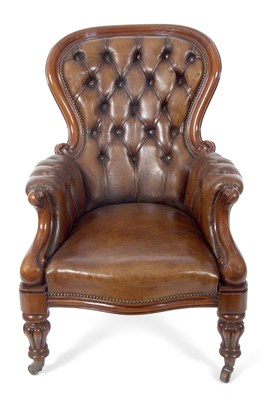 Lot 421 - A Victorian buttoned brown leather upholstered...