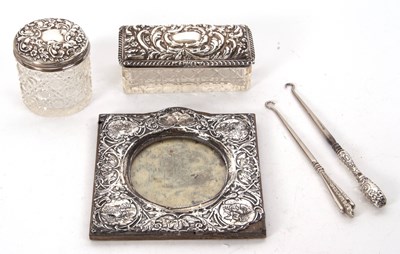 Lot 174 - Mixed Lot:  An Edwardian square silver mounted...