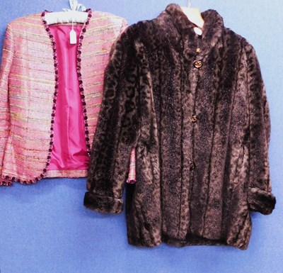 Lot 91 - A lady's faux fur coat and pink boulce jacket,...