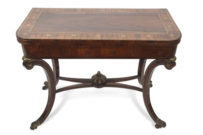 Lot 425 - A Regency rosewood and brass inlaid card table...