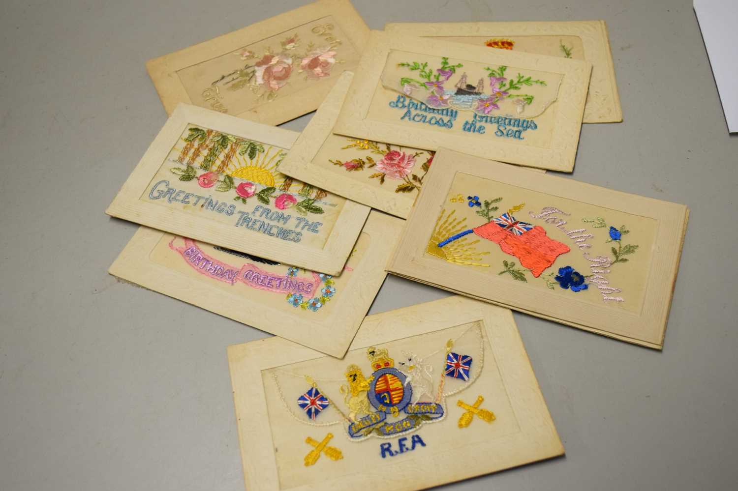 Lot 142 - QTY WWI HAND EMBROIDERED POSTCARDS
