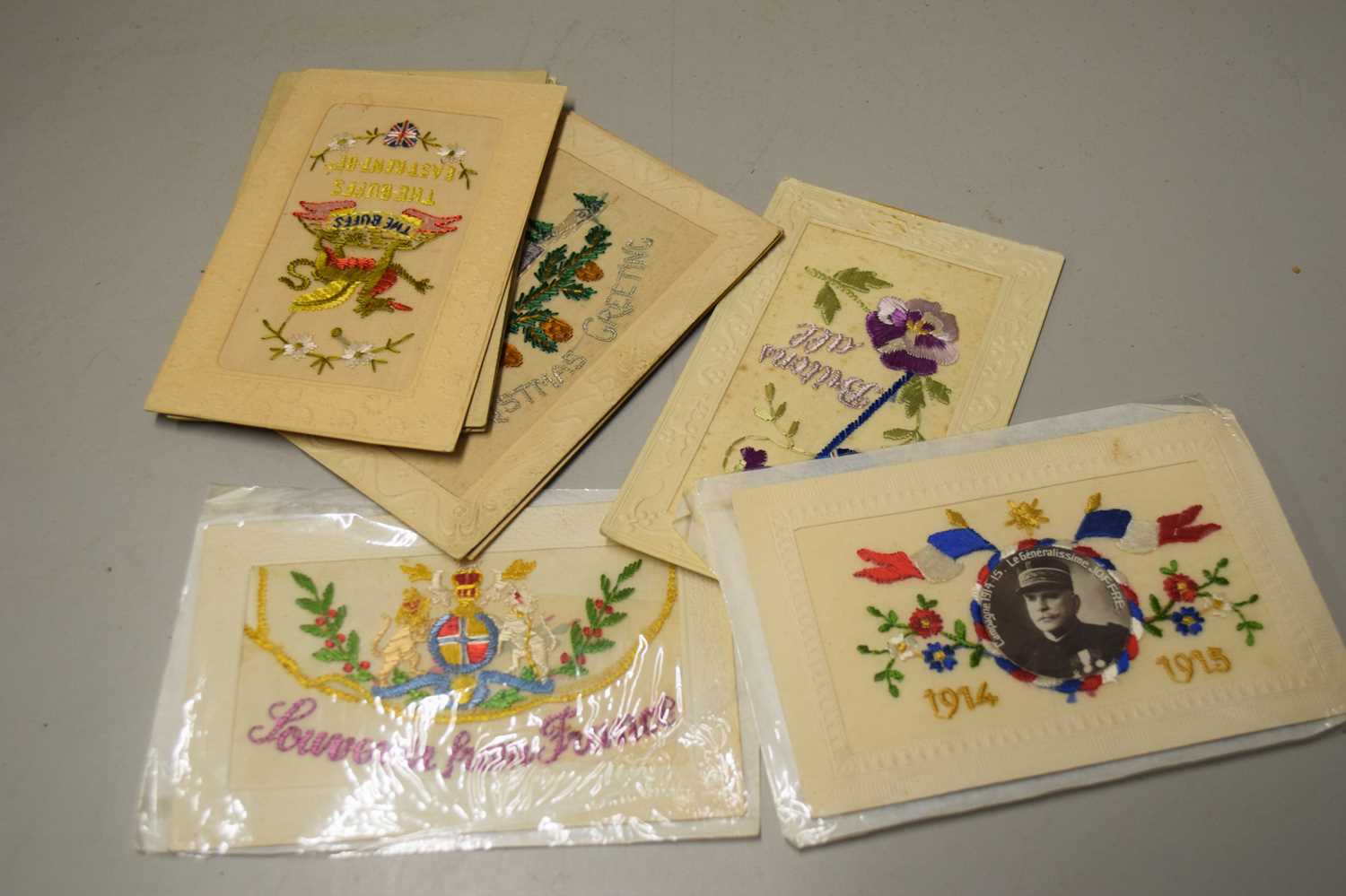 Lot 133 - QTY WWI HAND EMBROIDERED POSTCARDS