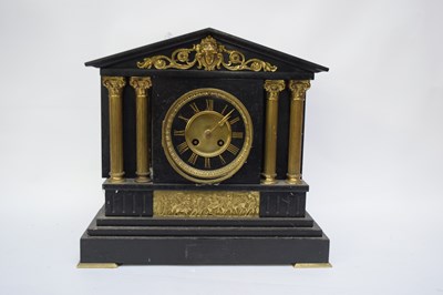 Lot 218 - Late Victorian black slate cased mantel clock,...