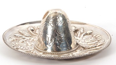 Lot 14 - A vintage Mexican white metal novelty sombrero...