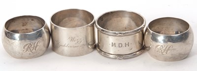 Lot 38 - A group of four hallmarked silver serviette...