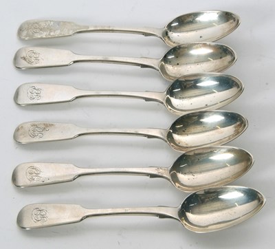 Lot 40 - A set of six Victorian fiddle pattern...