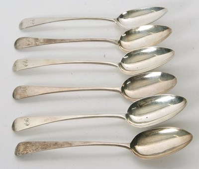 Lot 42 - A group of six Georgian silver tablespoons, a...