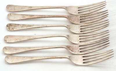 Lot 59 - A set of six George V silver dessert forks,...