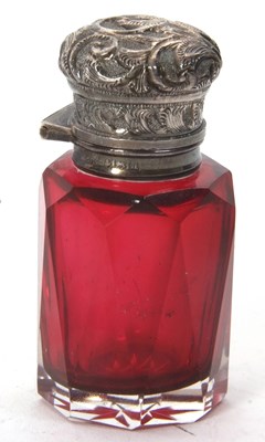 Lot 88 - An antique small cranberry glass and silver...