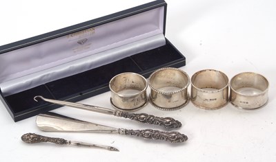 Lot 104 - Mixed Lot:  Four hallmarked silver serviette...