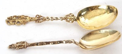 Lot 110 - Two 18th Century silver gilt decorative spoons...