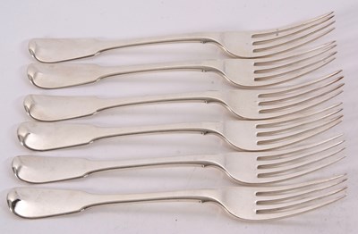 Lot 138 - A set of six George III silver fiddle pattern...