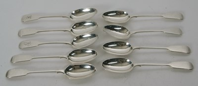 Lot 142 - A group of five silver fiddle pattern dessert...