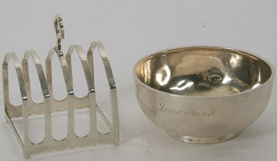 Lot 151 - Mixed Lot:  A George V silver toast rack,...